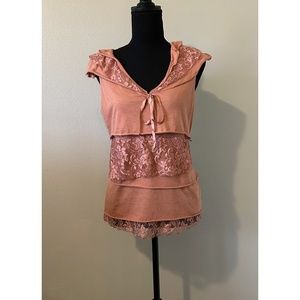 Anthropologie  V Neck Lace Sleeveless top,  Size L,  Boho Chic